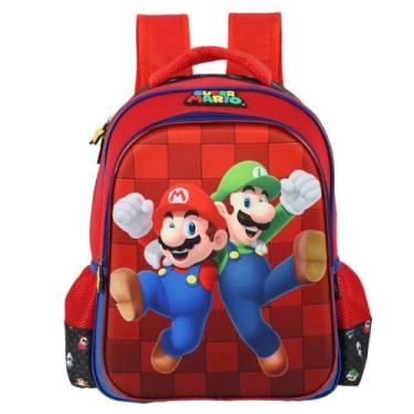 Imagem de Mochila De Costas Escolar Super Mário 64 Nintendo Aveludado - Luxcel, 