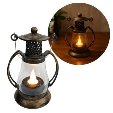 Imagem de Mini Lamparina LED Decorativa Ouro Envelhecido 11cm Vela Artificial Br