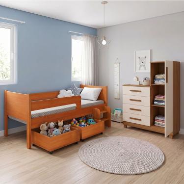 Imagem de Quarto Infantil Luna Plus com Cômoda Versátil Savana em MDP-MDF Nature Off White Marca Luna