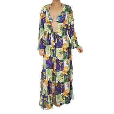Imagem de Saída De Praia / Kimono Longo Com Manga - Corpo Dourado Moda Praia, Tu