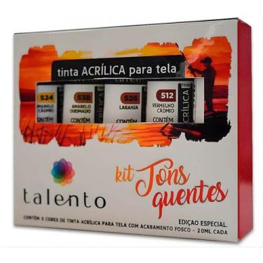 Imagem de Kit com 5 Tintas Acrílica Tons Quentes para Telas Talento