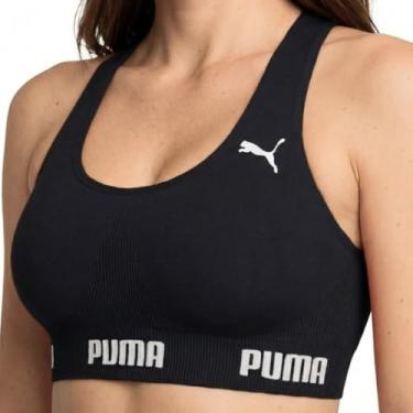 Imagem de PUMA Top Feminino Esportivo Poliamida Academia Nadador Sem Bojo Original, Preta, M