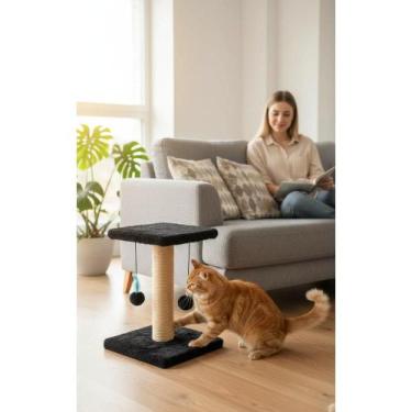 Imagem de Arranhador Vertical Gatos C/ Guizo - Sisal Preto (52 chars) - Congratu