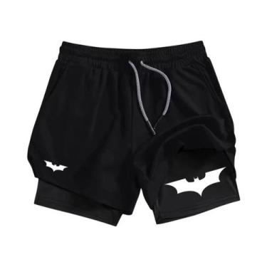 Imagem de Shorts Esportivos Masculinos Com Estampa De Morcego, Secagem Rápida, R