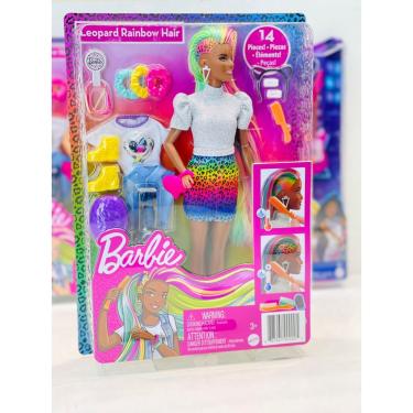 Imagem de Conjunto Boneca Barbie Negra Cabelo Colorido E Raspado Muda De Cor Com Acessórios Mattel