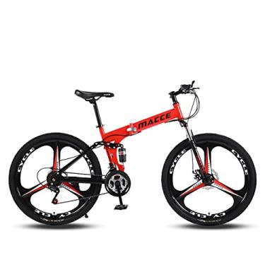 Imagem de Mountain Bike dobrável de 66 cm, bicicleta dobrável de montanha com suspensão total de 21 velocidades, bicicleta dobrável para adultos/homens/senhoras, bicicleta dobrável, preta, amarela, branca e vermelha (24, vermelha)