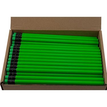 Imagem de Lápis redondos (lápis redondo de tamanho completo com grafite preto nº 2. Disponível em uma variedade de cores pintadas) (testado não tóxico) (borracha sem látex) (caixa a granel com 144) (lápis de sala de aula) (verde neon)