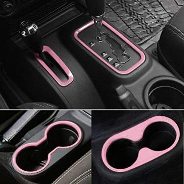 Imagem de Acabamento de suporte de copo de água frontal e traseira E-cowlboy, acabamento de caixa de engrenagem e caixa de transferência 4 peças para Jeep Wrangler JK e ilimitado 2/4 portas 2011-2017 (rosa)