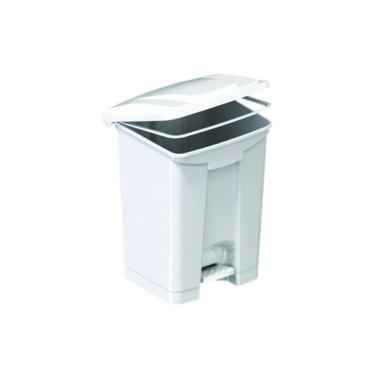 Imagem de Lixeira Plástica 50L c/pedal, Aro p/fixação de Saco de Lixo - Branca - Polwax