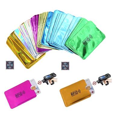 Imagem de (pacote com 60) Holográfico RFID Blocking Sleeves, Carteira antirroubo com suporte para cartão, capa protetora de cartões de crédito, capa de segurança para prevenção de roubo de identidade