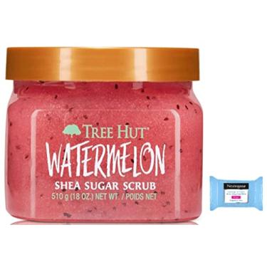 Imagem de Tree Hut Shea Sugar Body Scrub Melancia, 510 g, com um único lenço removedor de maquiagem