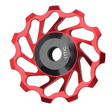 Imagem de Polia do Desviador Traseiro da Bicicleta, Rolamento da Roda Dianteira da Bicicleta Roda de Alumínio: roda guia cerâmica de 11 dentes vermelha