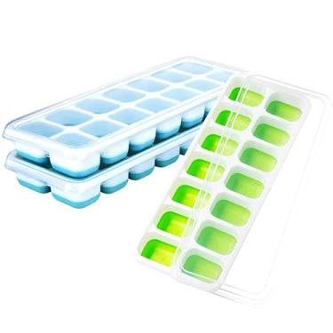 Imagem de Bandejas de cubo de gelo, pacote com 3, bandejas de gelo flexíveis e de fácil liberação de silicone com tampa removível resistente a derramamentos, livre de BPA, durável e pode ser lavada na lava-louças