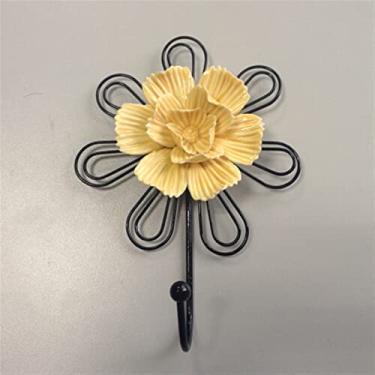 Imagem de BLYWO Gancho de metal em forma de flor montado na parede Suporte de colírio para casa cozinha banheiro porta traseira pendurado ferro cabide decorativo (cor: amarelo b)