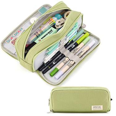 Imagem de Estojo para lápis de grande capacidade CICICIMELON com 3 compartimentos, bolsa para caneta para escola, adolescentes, meninos e mulheres (verde)