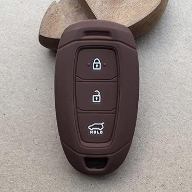 Imagem de CSHU Silicone 3 botões Car Key Case Cover Chaveiro Ring Key Bag, apto para Hyundai Kona 2017 I30 Ix35 Solaris Azera Elantra Grandeur Ig, Marrom