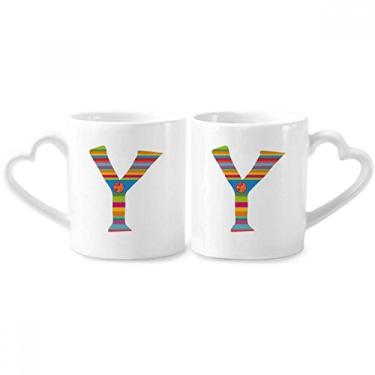 Imagem de Y Alfabeto laranja frutas bonito padrão casal conjunto de canecas de porcelana copo amante coração alça