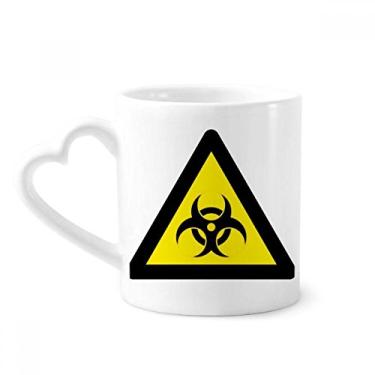 Imagem de Símbolo de aviso amarelo preto infecção caneca triângulo café cerâmica copo de coração de vidro
