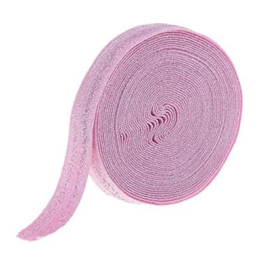 Imagem de F Fityle Acabamento de fita elástica de algodão de 15 mm, acabamento de costura com glitter, 4,7 m - Rosa