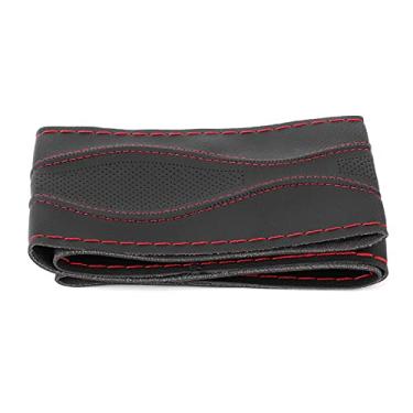 Imagem de Cobertura Envoltória de Volante de Couro de 38 Cm/15 pol., Cobertura de Volante KIMISS Costurada à Mão, Costura Em Relevo Com Agulha e Linha Universal (Preto Vermelho)