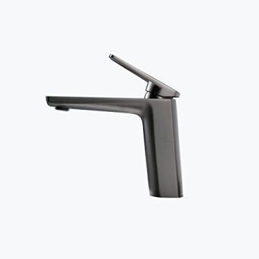 Imagem de LIDON Torneira preta banheiro preto único furo torneira de banheiro torneira de banheiro alta torneira de pia preta torneira de banheiro torneira de furo único preto para varanda, cromo B (cor: cinza A)