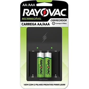 Imagem de Rayovac PS132-2BR, Carregador de Pilhas Recarregáveis Rayovac (1 Unidade) P/ 4 Unidades de Pilhas Aa ou AAA + Pilha Recarregável Rayovac AA Pequena (2 Unidade), Branca