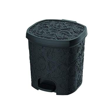 Imagem de Uninjet - LIXEIRA OVAL COM DECORAÇÃO FLORAL EM ALTO RELEVO E COM PEDAL PRETA 8L