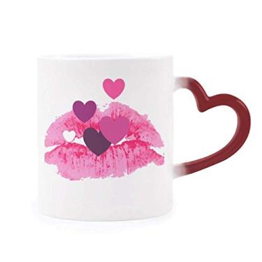 Imagem de Caneca sensível ao calor Dia dos Namorados com coração rosa e cor vermelha