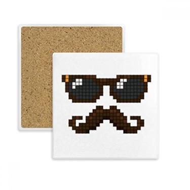 Imagem de Óculos de sol Beard Man Pixel Quadrado Porta-copos Porta-copos Caneca Suporte Subplaca Pedra Isolamento