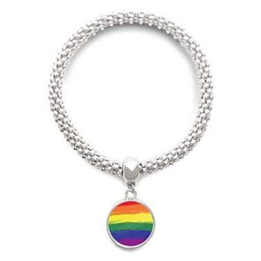 Imagem de DIYthinker Stippling Rainbow Gay LGBT Pulseira de prata pingente joia corrente ajustável