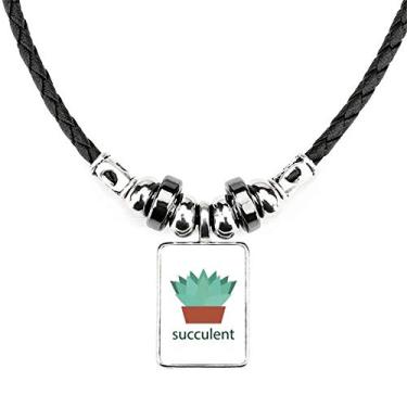 Imagem de DIYthinker Colar de suculentas de planta verde em vaso de cacto, joia com pingente de corda de couro