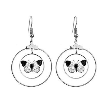 Imagem de Brincos de espécime de borboleta com asas brancas, argola pendurada, joia circular