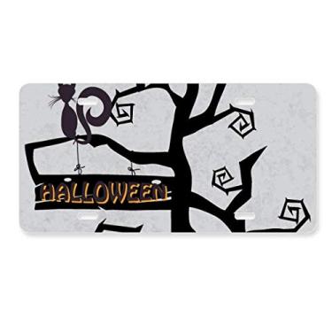 Imagem de DIYthinker Etiqueta de aço inoxidável para decoração de placa de carro de Halloween Cat Hallowmas Tree