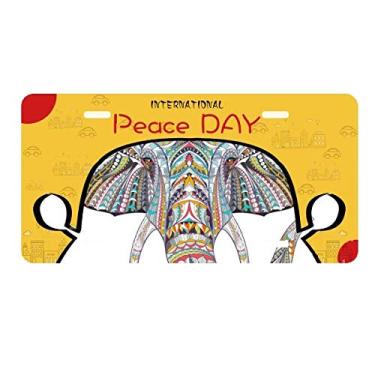 Imagem de DIYthinker Placa de licença com design de elefante colorido em estilo mosaico, etiqueta para decoração de carro, dia da paz