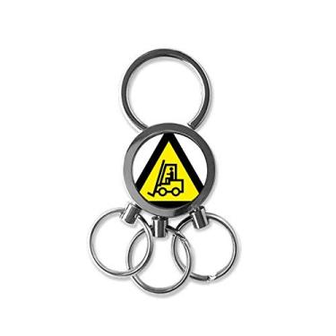 Imagem de DIYthinker Chaveiro com símbolo de aviso amarelo preto empilhadeira triângulo aço inoxidável chaveiro chaveiro