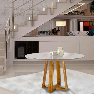 Imagem de Mesa de Jantar Com Tampo de Vidro 120cm Mel com Off White