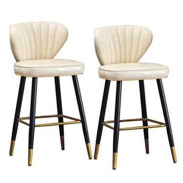 Imagem de Cadeiras de jantar cadeiras de sala de jantar bancos de bar de metal bancos de bar banquetas de bar banco de altura de balcão com perna de metal preto para sala de estar cozinha ilha couro PU banco de bar estofado dourado pernas de metal altura 65/75