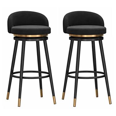 Imagem de Cadeiras de jantar cadeiras de sala de jantar, banquetas de bar, cadeiras de bar altas giratórias de veludo com encosto e apoio para os pés, bancos estofados de altura para balcão de cozinha e ilha tudo está bem