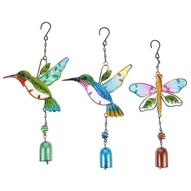 Imagem de Happyyami Ornamentos Pintados Em Vidro 3 Peças Decoração Para Casa Libélula Sinos De Vento Decoração Ao Ar Livre Sinos De Vento Para Liberação Externa Sinos De Vento De Tom Profundo