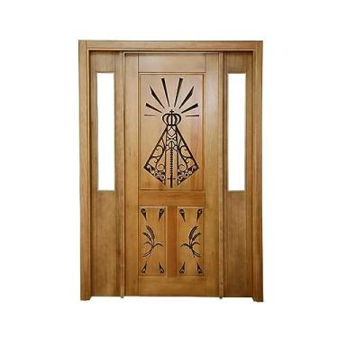 Imagem de Portal Madeira Maciça Vitrô Duplo Santa Entalhada Completa 143x213x18cm Cedro Rosa Madeira