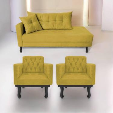 Imagem de Kit Diva Recamier Azura 140cm Lado Direito e 02 Poltronas Classic Suede - ADJ Decor