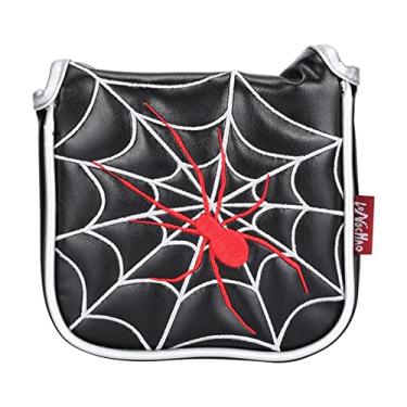 Imagem de Newmind Capa de taco de golfe de couro PU quadrada capa de cabeça de taco de golfe fecho magnético perfeito para tacos de marreta serve na maioria das cabeças de taco - Preto aranha