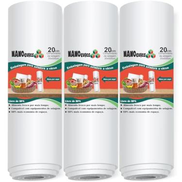 Imagem de 3 Rolos Nanocubos 20x500cm transparentes, Embalagens, Sacos com Ranhura para Seladora A Vácuo