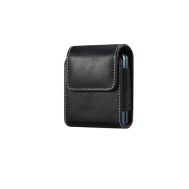 Imagem de Capa de couro com clipe para cinto masculina bolsa de cintura para Samsung Z Flip 5 4 3 5G para Galaxy Flip5 Flip4 Flip3 para Huawei P50 capa de coldre de bolso, preta, para Huawei P50Pocket