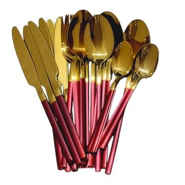 Imagem de Talheres Vermelho Finos Faqueiro Slim Luxo Aço Inox 24 Peças
