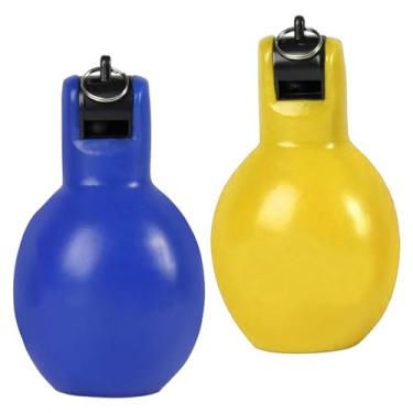 Imagem de Generic 2x mão squeeze apitos treinador apito portátil esportes apito treinadores apito para futebol basquete crianças, amarelo e azul