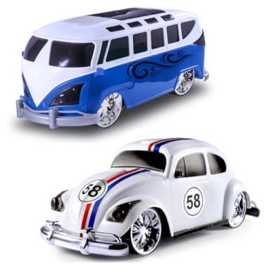 Imagem de Kit de Carrinhos Clássicos Roda Livre Fusca e Kombi 20cm Brinquedo Infantis Retrô