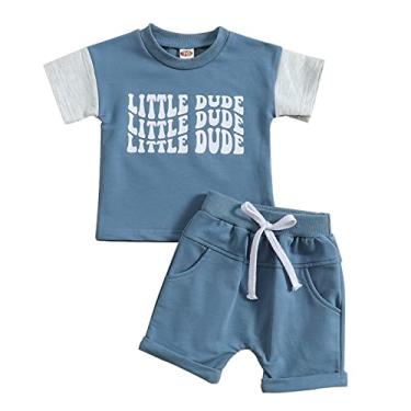 Imagem de Conjunto de camisa e gravata para meninos e crianças pequenas, manga curta, estampas, camisetas, shorts, roupas para bebês e meninos, Azul-celeste, 18-24 Months