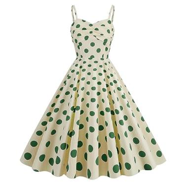 Imagem de Vestido feminino rockabilly dos anos 50, sem mangas, vintage, vestido de coquetel, bolinhas, retrô, rodado, evasê, vestido elegante, Verde, GG