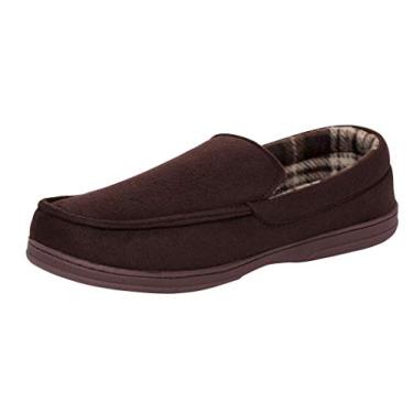 Imagem de Van Heusen Pantufas masculinas confortáveis de calçar com microcamurça com forro de flanela macia, Marrom, Medium